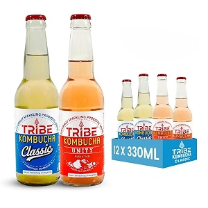 tribe kombucha naturally sparkling probiotic super drink recipes with herbs spices rose amp tulsi  gut friendly  gluten free  immunity booster  antioxidant and hydration  pack of 18 330 ml
