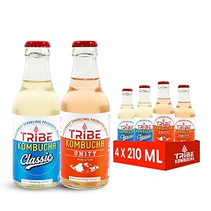 tribe kombucha naturally sparkling probiotic super drink recipes with herbs spices rose amp tulsi  gut friendly  gluten free  immunity booster  antioxidant and hydration  pack of 12 330 ml