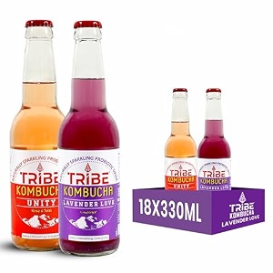 tribe kombucha naturally sparkling probiotic super drink rosetulsiblue pea flower amp lavender  gut friendly  gluten free  immunity booster  antioxidant and hydration  pack of 18 330 ml