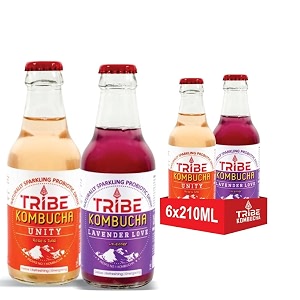 tribe kombucha naturally sparkling probiotic super drink rosetulsiblue pea flower amp lavender  gut friendly  gluten free  immunity booster  antioxidant and hydration  pack of 12 330 ml