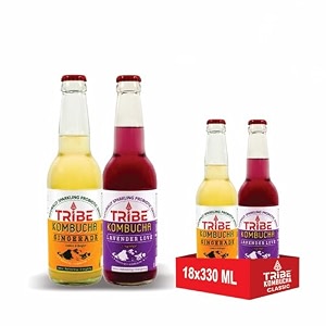 tribe kombucha naturally sparkling probiotic super drink gingerblue pea flower lavender amp lemon  gut friendly  gluten free  immunity booster  antioxidant and hydration  pack of 18 330 ml