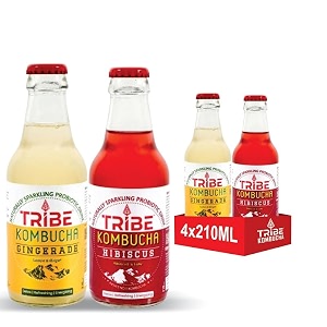 tribe kombucha naturally sparkling probiotic super drink secret recipes with gingerhibiscus amp lemon  gut friendly  gluten free  immunity booster  antioxidant and hydration  pack of 12 330 ml