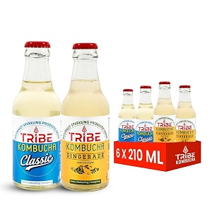 tribe kombucha naturally sparkling probiotic super drink recipes with herbs spices giner amp lemon  gut friendly  gluten free  immunity booster  antioxidant and hydration  pack of 12 330 ml