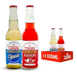 tribe kombucha naturally sparkling probiotic super drink recipes with herbs spices hibiscus amp lemon  gut friendly  gluten free  immunity booster  antioxidant and hydration  pack of 18 330 ml