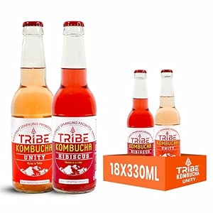 tribe kombucha naturally sparkling probiotic super drink recipes with rose tulsi hibiscus amp lemon  gut friendly  gluten free  immunity booster  antioxidant and hydration  pack of 18 330 ml