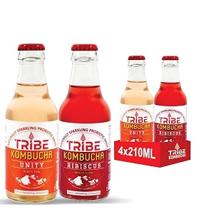 tribe kombucha naturally sparkling probiotic super drink recipes with rose tulsi hibiscus amp lemon  gut friendly  gluten free  immunity booster  antioxidant and hydration  pack of 12 330 ml