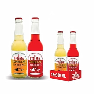 tribe kombucha naturally sparkling probiotic super drink secret recipes with gingerhibiscus amp lemon  gut friendly  gluten free  immunity booster  antioxidant and hydration  pack of 18 330 ml