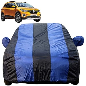 triber dustproof car cover with mirror pockets royal blue stripes taffeta polystertriple stitched compatible with renaults triber car cover 2019 to 2024 triber car accessories
