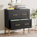 Tribesigns 2 Drawer File Cabinet, Modern Wood Lateral Filing Cabinet for Letter/Legal/A4 Size, Large File Storage Cabinets Printer Stand with Storage for Home Office, Black and Gold