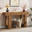 Tribesigns 55-Inch Long Console Table, Solid Wood Rectangular Sofa Table Behind The Couch, Farmhouse Entryway Table for Entrance, Hallway, Living Room (Solid Wood, Warm Brown)
