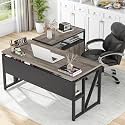 Tribesigns Grey Executive Desk with Cabinet 5534