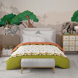 trident bedsheet set - juniors bedsheet collection 100 cotton bedsheet for single bed 1 single size bedsheet 1 pillow covers amp 1 cushion cover superior softness 144 tc-wildlife safari