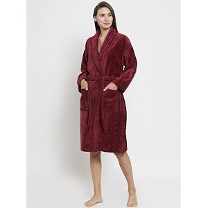 trident classic 100 cotton shawl collar bathrobe dressing gown super soft absorbent - perfect for gym shower spa hotel robe vacation- medium - wine