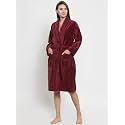 TRIDENT Classic 100% Cotton Shawl Collar Bathrobe, Dressing Gown, Super Soft, Absorbent - Perfect for Gym, Shower, Spa, Hotel Robe, Vacation- Medium - Wine