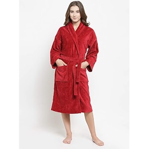 trident comfort living bathrobe soft velour 100 cotton unisex 380 gsm  dressing gown  super soft  absorbent - perfect for gym  shower  spa  vacation size- medium  color - rio red