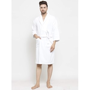 trident soft comfort 100 cotton shawl collar bathrobe dressing gown super soft absorbent-perfect for gym shower spa hotel robe vacation white large