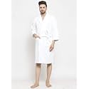 TRIDENT Soft Comfort 100% Cotton Shawl Collar Bathrobe, Dressing Gown, Super Soft, Absorbent-Perfect for Gym, Shower, Spa, Hotel Robe, Vacation (White, Large)