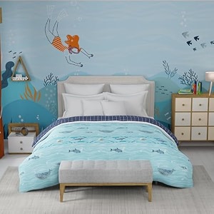 trident bedsheet set - juniors bedsheet collection 100 cotton bedsheet for double bed 1 queen size bedsheet 2 pillow covers amp 2 cushion cover superior softness 144 tc-into the blue