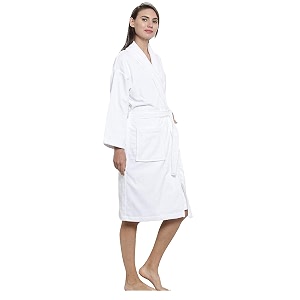 trident soft comfort 100 cotton shawl collar bathrobe dressing gown super soft absorbent-perfect for gym shower spa hotel robe vacation dream white medium