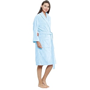trident soft comfort 100 cotton shawl collar bathrobe purssing gown super soft absorbent-perfect for gym shower spa hotel robe vacation pure aqua large