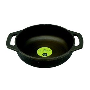 trilonium buttermold pre-seasoned cast iron flat bottom kadhai  wok 9 inches  induction compatible