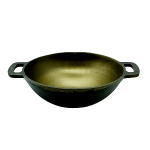 trilonium buttermold pre-seasoned cast iron deep kadhai  wok 9 inches