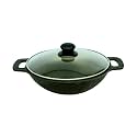 TRILONIUM ButterMold Pre-Seasoned Cast Iron Deep Kadhai | Wok 10.5 inches with Toughened Glass Lid