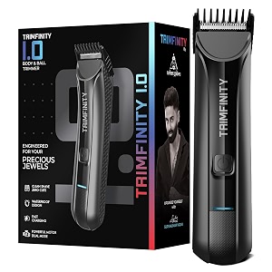 trimfinity 10 body amp ball trimmer for men by urbangabru ipx6 waterproof dual-mode motor stainless steel ceramic blade led light 90-min battery travel lock 4 adjustable combs fast charging