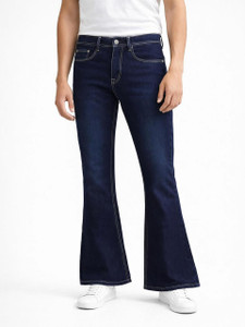 Trimted Flared Men Dark Blue Jeans