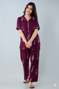 TRINABH Women Printed Purple Shirt Pyjama