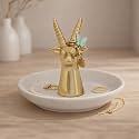 Trinket/Decorative/Jewellery/Key-Coin Tray/Home Décor/Ring–Earring–Neck Chain Holder/Return Gift/Round White Tray with Gold Figurine (Stag)