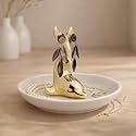 Trinket/Decorative/Jewellery/Key-Coin Tray/Home Décor/Ring–Earring–Neck Chain Holder/Return Gift/Round White Tray with Gold Figurine (Dolphin)
