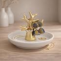 Trinket/Decorative/Jewellery/Key-Coin Tray/Home Décor/Ring–Earring–Neck Chain Holder/Return Gift/Round White Tray with Gold Figurine (Tree)