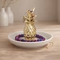 Trinket/Decorative/Jewellery/Key-Coin Tray/Home Décor/Ring–Earring–Neck Chain Holder/Return Gift/Round White Tray with Gold Figurine (Pineapple)