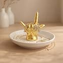 Trinket/Decorative/Jewellery/Key-Coin Tray/Home Décor/Ring–Earring–Neck Chain Holder/Return Gift/Round White Tray with Gold Figurine (Hand)