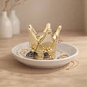 Trinket/Decorative/Jewellery/Key-Coin Tray/Home Décor/Ring–Earring–Neck Chain Holder/Return Gift/Round White Tray with Gold Figurine (Crown)