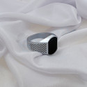 Trinket World Elegant Men and Boys Sterling Silver Ring with Onyx Stone and Intricate Crystal Alloy Onyx Silver Plated Ring