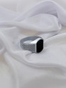 Trinket World Elegant Men and Boys Sterling Silver Ring with Onyx Stone and Intricate Crystal Alloy Onyx Silver Plated Ring
