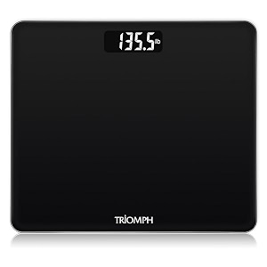 triomph precision basic digital body weight scale bathroom scale with step-on technology 6mm tempered glass 400 pounds weight loss monitor black