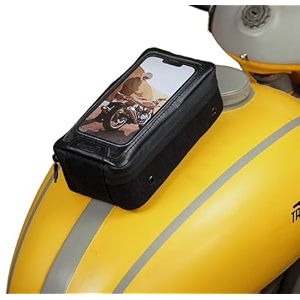navigator magnetic motorcycle tank pouch with touch-friendly phone holder  anti slip maps navigation pouch compatible with royal enfield honda bajaj tvs jawa triumph - all black