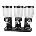 Luocute Triple Food Dispenser, 3 Compartment Cereal Storage Container for Breakfast Grains, Space Saving Kitchen Organizer, PP Material (Black)