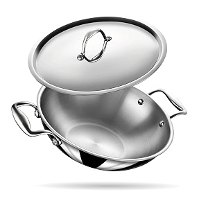triply stainless steel kadhai with lid 26 cm  325l capacity  induction amp gas compatible cooking pan silver