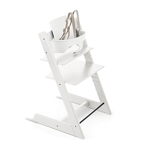 tripp trapp high chair combo 2 - includes chair  baby set with removable harness for children - all age height adjustable ergonomic premium baby wooden high chair for feeding and sitting white c2