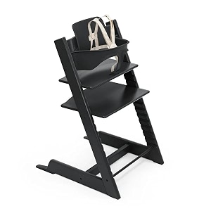 tripp trapp high chair combo 2 - includes chair  baby set with removable harness for children - all age height adjustable ergonomic premium baby wooden high chair for feeding and sitting black