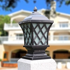 tripping vintage gold finish waterproof outdoor gate pillar lamp with pvc glass - 15 inch height 6x6 inch base b22 holder classic decorative lantern