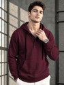 TRIPR Men Solid Hooded Neck Maroon Sweater