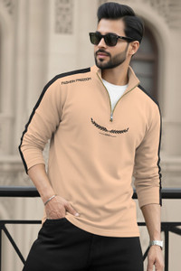 TRIPR Printed Men Henley Neck Beige Black