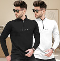 TRIPR Printed Men Henley Neck Black White