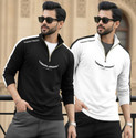 TRIPR Printed Men Henley Neck Black White