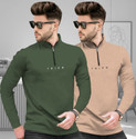 TRIPR Printed Men Henley Neck Dark Green